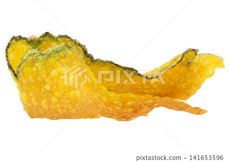 Crispy fried pumpkin thai piece isolated on white background Crispy fried pumpkin thai piece isolated on white background 141653596