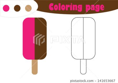 Ice cream in cartoon style, coloring page, spring education paper game for the development of children, kids preschool activity, printable worksheet, vector illustration Ice cream in cartoon style, coloring page, spring education paper game for the development of children, kids preschool activity, printable worksheet, vector illustration 141653667