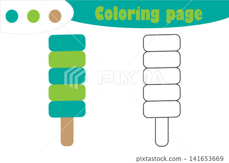 Ice cream in cartoon style, coloring page, spring education paper game for the development of children, kids preschool activity, printable worksheet, vector illustration Ice cream in cartoon style, coloring page, spring education paper game for the development of children, kids preschool activity, printable worksheet, vector illustration 141653669