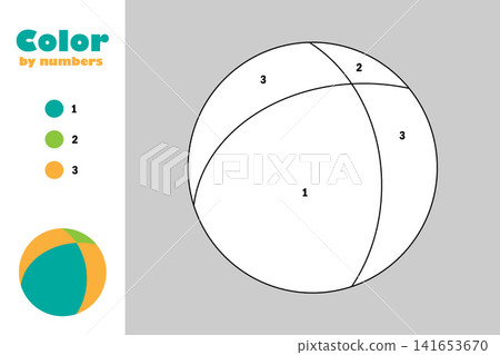 Ball in cartoon style, color by number, education paper game for the development of children, coloring page, kids preschool activity, printable worksheet, vector illustration Ball in cartoon style, color by number, education paper game for the development of children, coloring page, kids preschool activity, printable worksheet, vector illustration 141653670