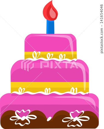 illustration of a birthday cake with a candle illustration of a birthday cake with a candle 141654046