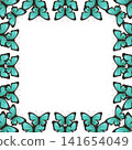 Decorative butterfly frame featuring layered turquoise butterflies arranged as an elegant border with spacious copy space 141654049
