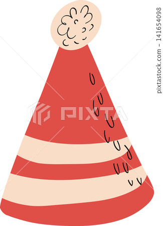 Red conical cap with patterns in line illustration Red conical cap with patterns in line illustration 141654098