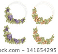 Bunch of yellow, green and blue grapes, leaves and berry. Watercolor grapevine semi circular frame set. Wine or juice label. Hand painted illustration for card, wine list Isolated from background. 141654295