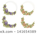 Bunch of grapes, leaves, berry. Watercolor semi circular frame set. Grapevine isolated illustration 141654389