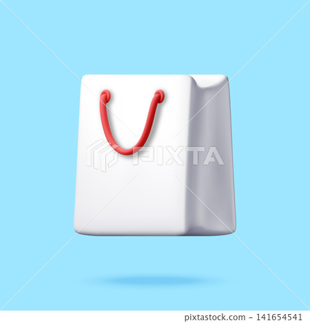 3D White paper shopping bag with red handles 141654541