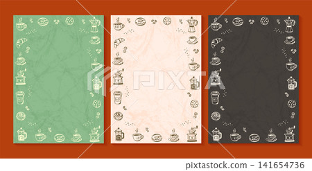 empty coffee doodle textured pages frames vector illustration. 141654736