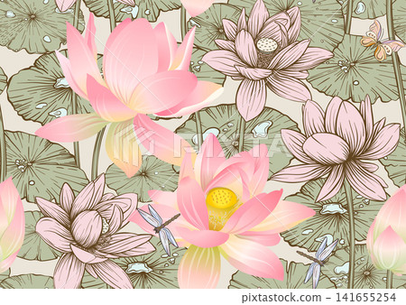 Lotus seamless floral pattern Lotus seamless floral pattern 141655254