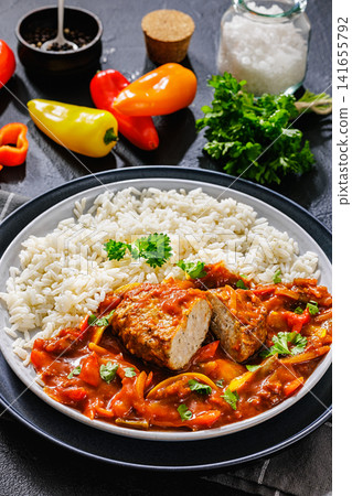 American Style Meatloaf Patty with Sauce and rice American Style Meatloaf Patty with Sauce and rice 141655792