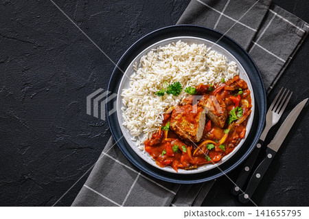 American Ground Meat Patty In Pepper Tomato Sauce 141655795