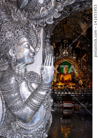 The principal Buddha image in the silver chapel of Sri Suphan temple in Chiang mai, northern Thailand The principal Buddha image in the silver chapel of Sri Suphan temple in Chiang mai, northern Thailand 141655953
