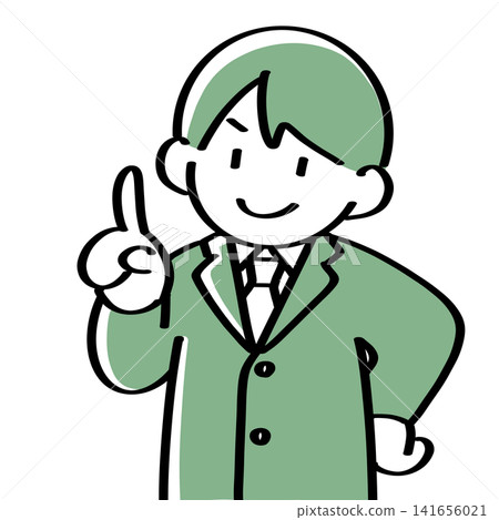 Upper body of a man in a suit with his index finger raised. Upper body of a man in a suit with his index finger raised. 141656021