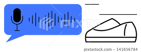 Voice control, smart technology, home automation, wearable tech, digital assistants, voice interface. Microphone icon with soundwave and shoe outline. Voice control and smart technology concept Voice control, smart technology, home automation, wearable tech, digital assistants, voice interface. Microphone icon with soundwave and shoe outline. Voice control and smart technology concept 141656784