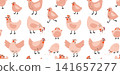 Cute chicken seamless pattern. Scandinavian folk art, soft pastel colors. Hand drawn farm bird vector repeating background. Easter, childrens textiles, nursery decor, wrapping paper, wallpaper, fabric 141657277