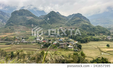 Beautiful Landscape Of Vietnamese Ethnic Minority Village And Magnificent Limestone Mountains In Ha Giang Province, Vietnam. 141657395