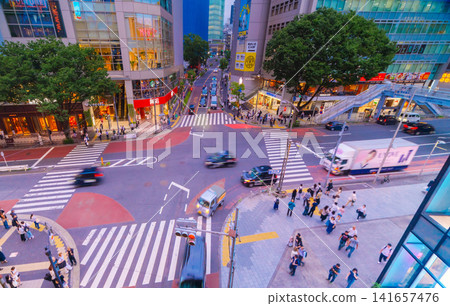 Twilight at the Shibuya Miyashita Park intersection Twilight at the Shibuya Miyashita Park intersection 141657476