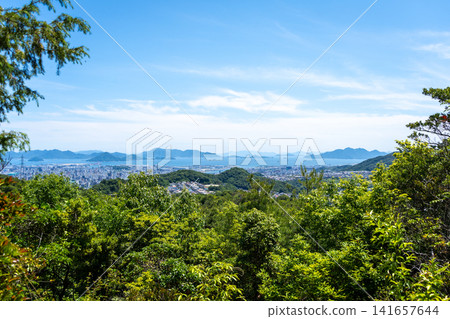 View of Hiroshima bay and city from Mount Mitaki summit View of Hiroshima bay and city from Mount Mitaki summit 141657644