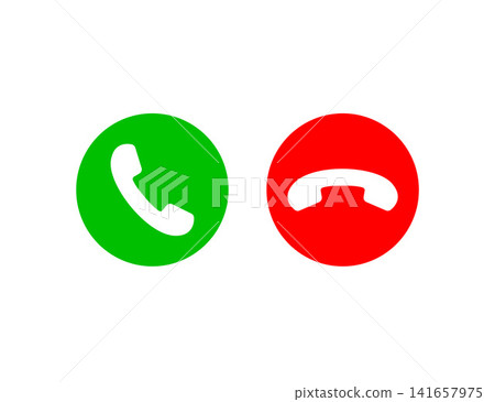 Green Accept And Red Decline Phone Call Icons On White Background For Mobile UI. Green Accept And Red Decline Phone Call Icons On White Background For Mobile UI. 141657975