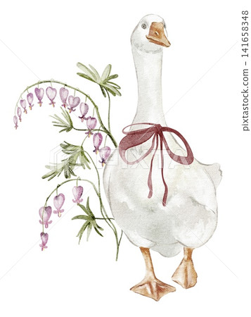 Goose Flower Watercolor Clipart Illustration 141658348