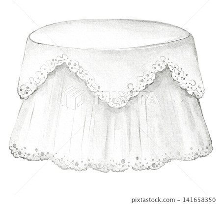 Round Table with Lace Tablecloth Watercolor Illustration Round Table with Lace Tablecloth Watercolor Illustration 141658350