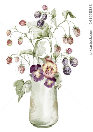 Berry Bouquet Watercolor Illustration with Wild Berries 141658388