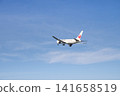 A JAL Boeing 767 passenger plane takes off from Izumo Enmusubi Airport bound for Haneda Airport: Izumo City, Shimane Prefecture (sunny) 141658519