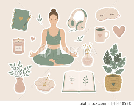Mental Wellness Lifestyle Sticker Set Mental Wellness Lifestyle Sticker Set 141658538