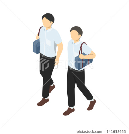 等距插圖:兩名國中男生(身著夏裝)正在行走 等距插圖:兩名國中男生(身著夏裝)正在行走 141658633