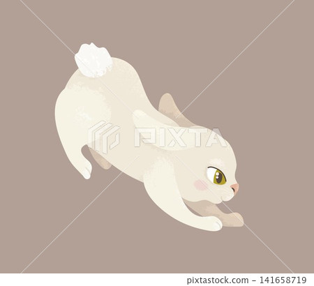 Cute white rabbit running on beige background in soft flat vector style Cute white rabbit running on beige background in soft flat vector style 141658719