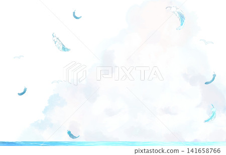 積雨雲、海、白鳥、飄動的羽毛 141658766