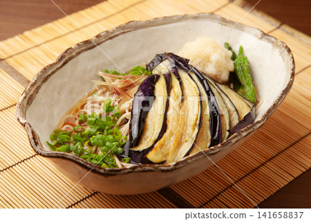 Cold soba noodles with fried eggplant Cold soba noodles with fried eggplant 141658837