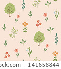 Cute spring garden seamless pattern with  tree, flowers and plants. 141658844