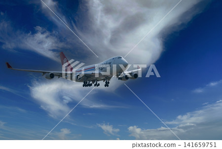 July 30, 2026. Netherlands, Amsterdam.  Cargolux Cargo Plane Approaching Through Blue Sky 141659751