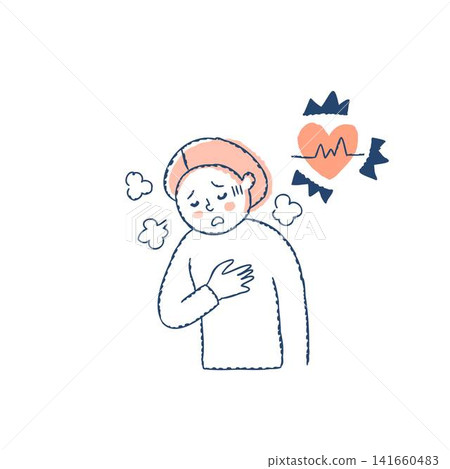 老年女性出現心悸和呼吸急促的症狀 老年女性出現心悸和呼吸急促的症狀 141660483