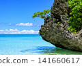 The beautiful scenery of Ishigaki Island's tropical beaches, where the blue sea and uplifted coral reef rocks intertwine. 141660617