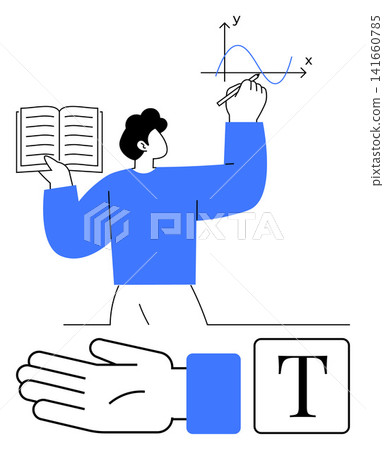 Education, research, data analysis, learning, teaching, information sharing. Person writing on graph with a book. Education and research related to data visualization and learning Education, research, data analysis, learning, teaching, information sharing. Person writing on graph with a book. Education and research related to data visualization and learning 141660785