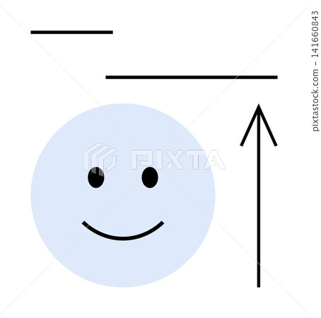 Growth, positivity, success, upward movement, motivation, goal setting. A smiling face inside a circle, a vertical arrow pointing upward and straight lines. Growth and positivity concept Growth, positivity, success, upward movement, motivation, goal setting. A smiling face inside a circle, a vertical arrow pointing upward and straight lines. Growth and positivity concept 141660843