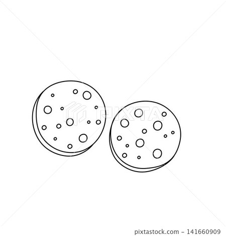 Delicious baked cookies with sweet chocolate chips, creating warm feeling of cozy tea time, homemade dessert, bakery treats, afternoon snack, hand drawn simple outline illustration Delicious baked cookies with sweet chocolate chips, creating warm feeling of cozy tea time, homemade dessert, bakery treats, afternoon snack, hand drawn simple outline illustration 141660909