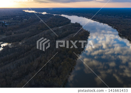Aerial view of Vistula River near Warsaw, Mazovian region, Poland Aerial view of Vistula River near Warsaw, Mazovian region, Poland 141661433