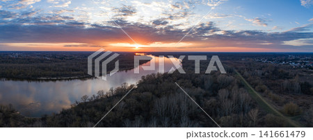 Aerial sunrise over Vistula River meanders near Warsaw, Poland Aerial sunrise over Vistula River meanders near Warsaw, Poland 141661479
