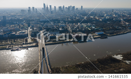 Aerial Warsaw with Swietokrzyski Bridge and Palace of Culture Aerial Warsaw with Swietokrzyski Bridge and Palace of Culture 141661535