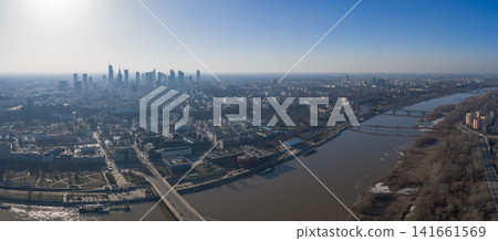 Aerial panorama of central Warsaw with Vistula and landmarks Aerial panorama of central Warsaw with Vistula and landmarks 141661569