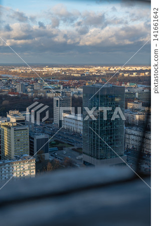 Elevated View of Warsaw Cityscape with Modern Skyscraper in Foreground Elevated View of Warsaw Cityscape with Modern Skyscraper in Foreground 141661642