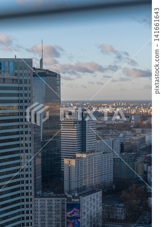 Elevated View of Warsaw Cityscape with Modern High Rise Buildings 141661643