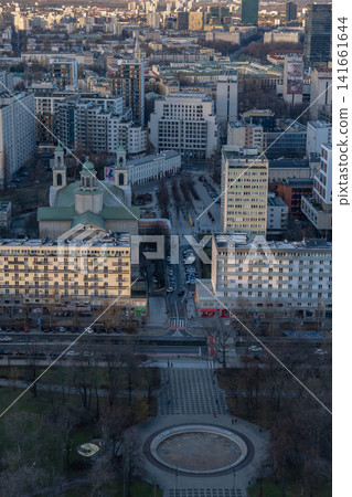 Elevated View of Warsaw with Church of All Saints and Urban Landscape Elevated View of Warsaw with Church of All Saints and Urban Landscape 141661644