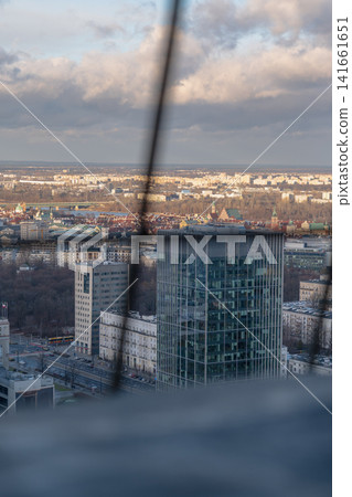 Elevated View of Warsaw with Modern Skyscraper in Foreground Elevated View of Warsaw with Modern Skyscraper in Foreground 141661651