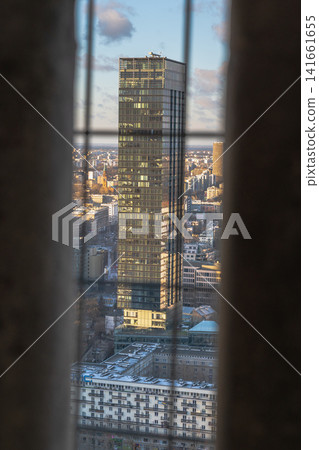 Modern Skyscraper and Urban Landscape Viewed from Above in Warsaw 141661655