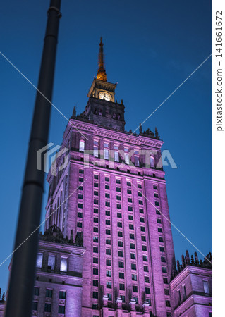 Palace of Culture and Science in Warsaw Illuminated in Purple Light Palace of Culture and Science in Warsaw Illuminated in Purple Light 141661672