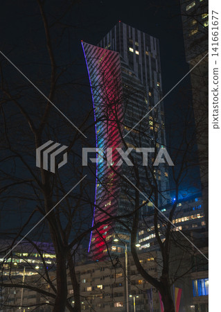 Nighttime View of a Curved Skyscraper in Warsaw, Poland Nighttime View of a Curved Skyscraper in Warsaw, Poland 141661677