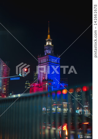 Palace of Culture and Science Illuminated at Night in Warsaw, Poland Palace of Culture and Science Illuminated at Night in Warsaw, Poland 141661678